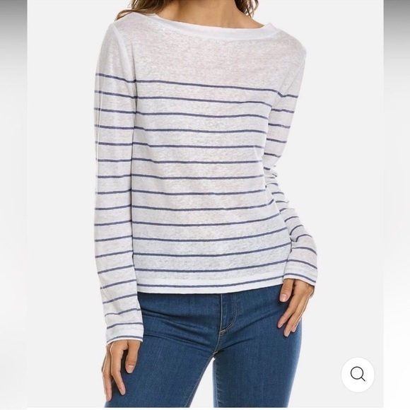 Vince Boatneck Striped Linen Long Sleeve Tee - Picture 1 of 5